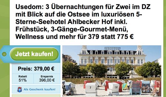 Anzeige Ahlbecker Hof bei Groupon