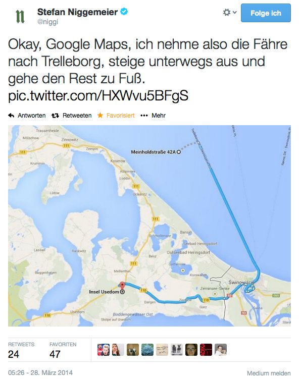 Google Maps nach Koserow via Trelleborg
